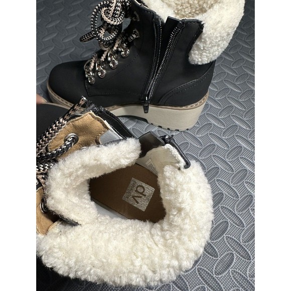 Dolce vita folksy black Faux Shearling ankle Girl block 2" heel combat boot Sz 1 - Picture 9 of 11
